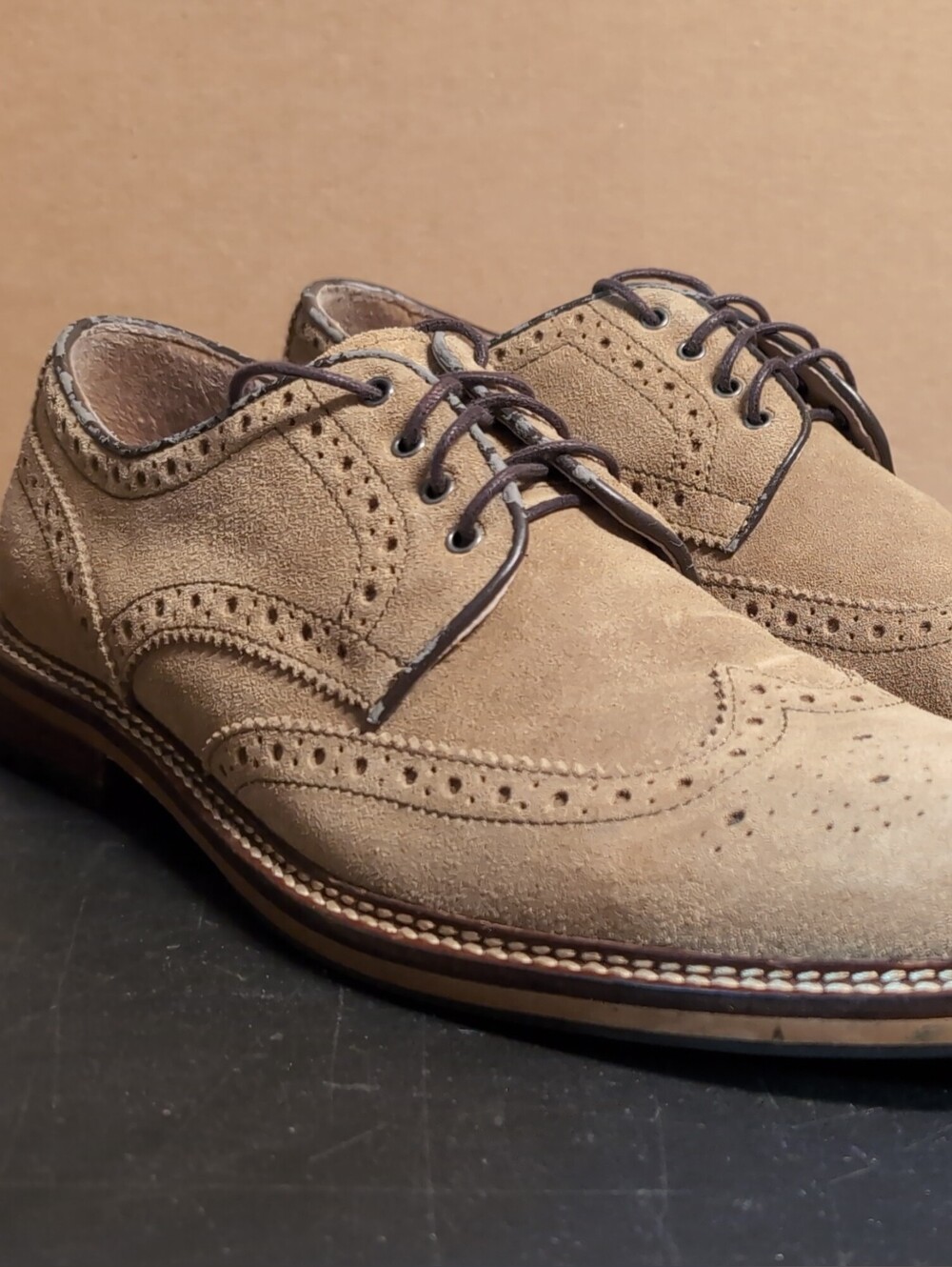 Joseph Abboud Beige Suede Wingtip Chukka Shoes